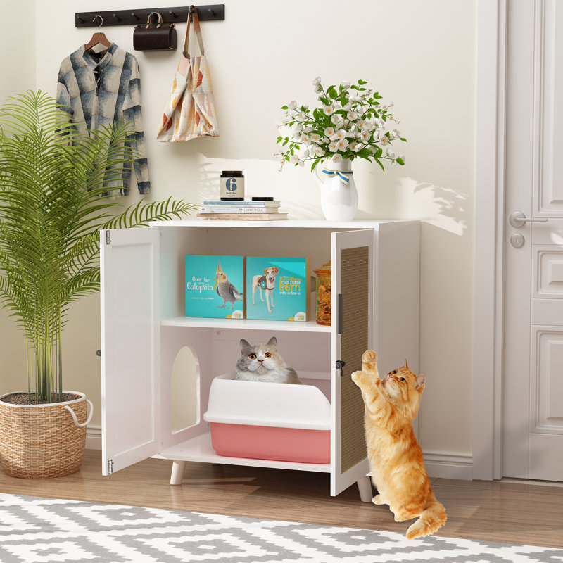 Tucker Murphy Pet Modern Cat Litter Box Enclosure With Lock And Sisal Door Reviews Wayfair